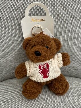 Brown teddy bear keychain/ bag charm with lobster sweater